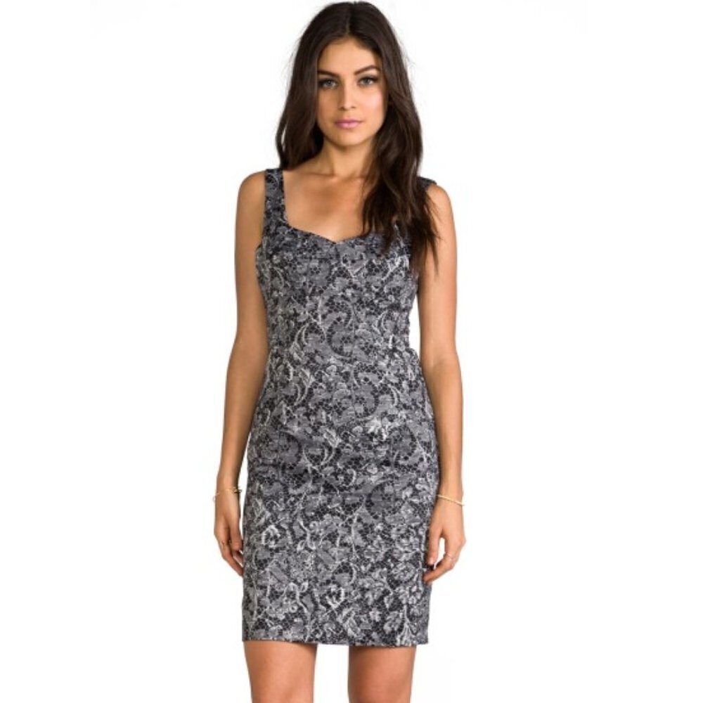 Trina Turk Quain Lace-Print Sleeveless Dress, Black/White